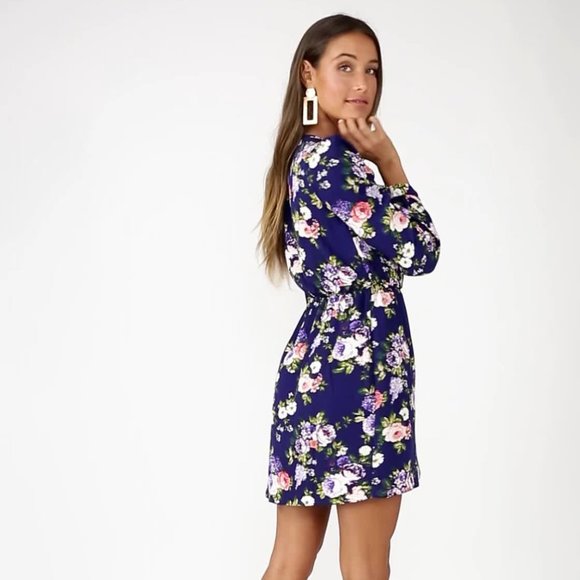 Honey Punch 'That's a Wrap' Blue Floral Dress - Picture 7 of 8